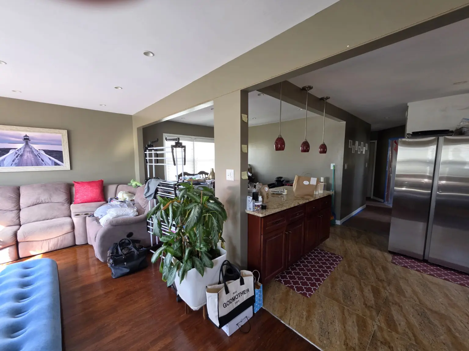 Open living and dining area