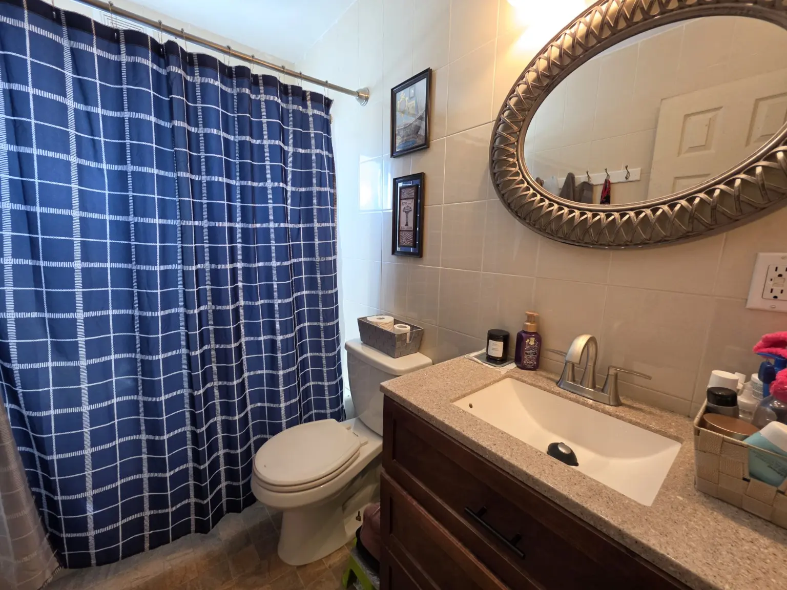 Full bathroom with tub and shower